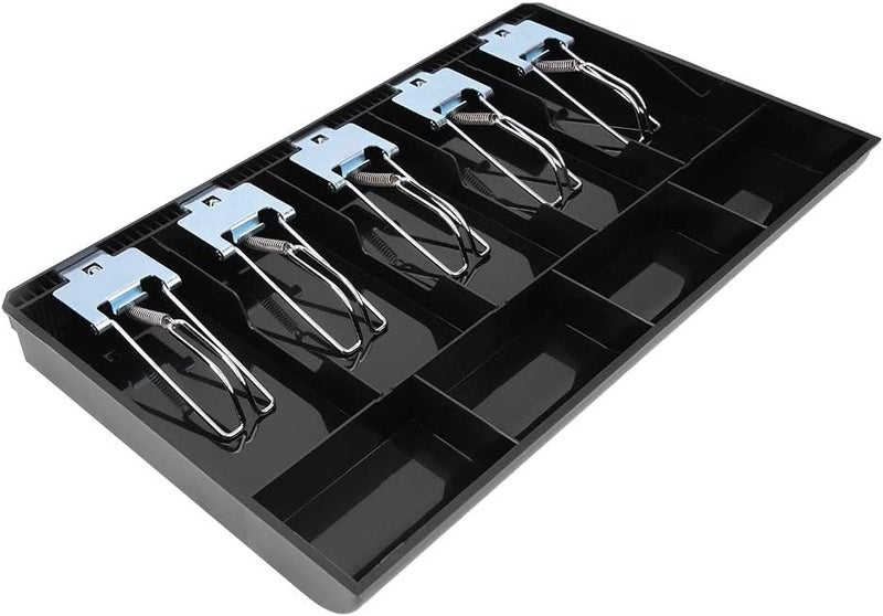EVTSCAN Cash Drawer Tray Organizer with Metal Clip, 5 Bill 4 Coin Compartments Money Tray for Cash Register Drawer, ABS Waterproof Black Cash Tray for Retail Office Home Use - Image 3